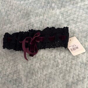 NEW Leg Avenue Black with Purple Velvet Bridal Leg Garter Wedding One Size